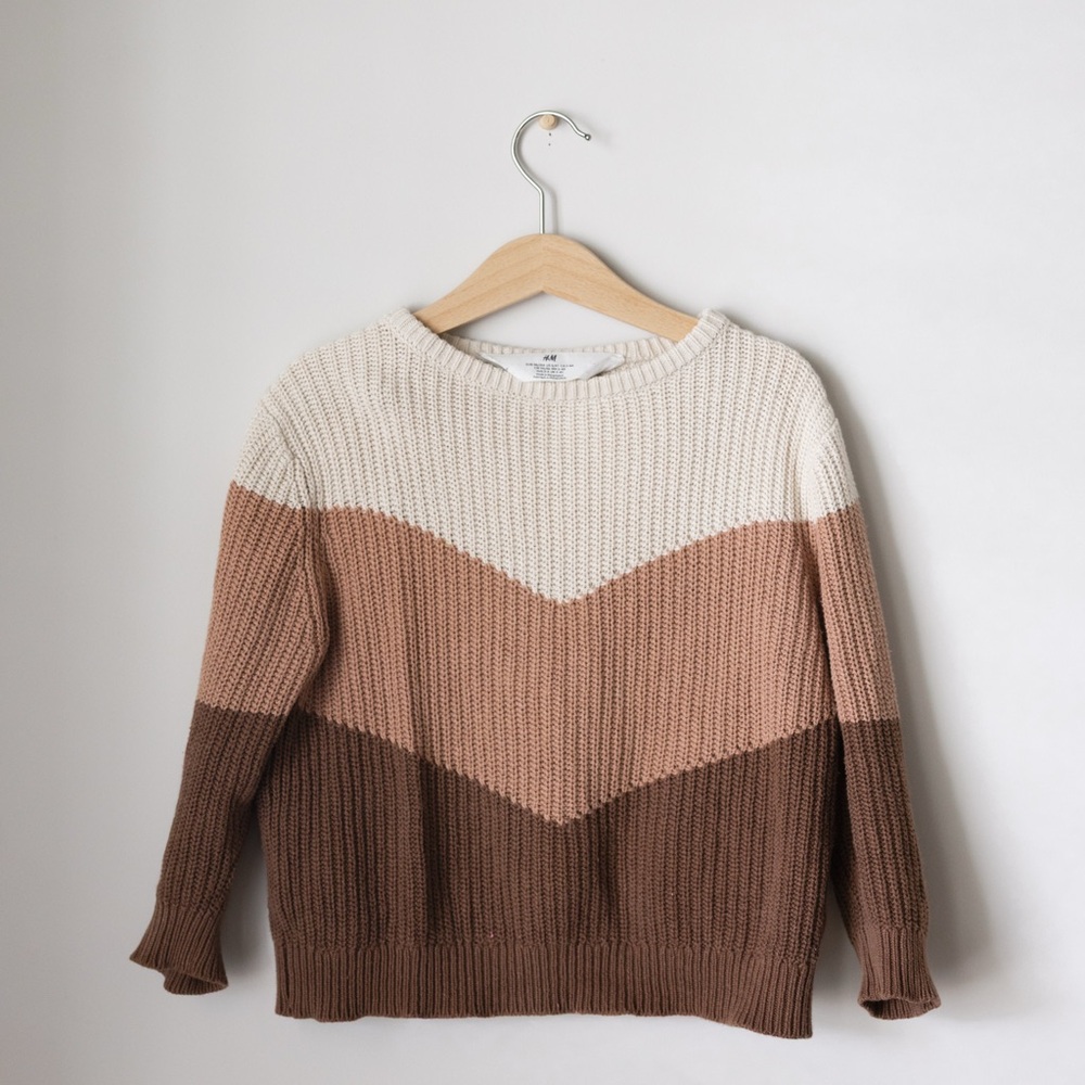 H&M Colorblock Knit Sweater | Neutral Tan Brown | Kids 3-4T